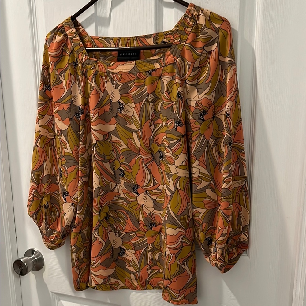 Premise Women's Floral Top - Orange and Green